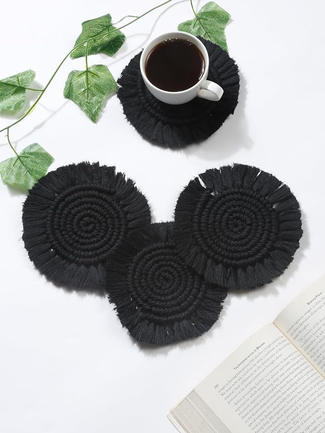 Macrame Coasters Set Of 4 Black - Leechoo